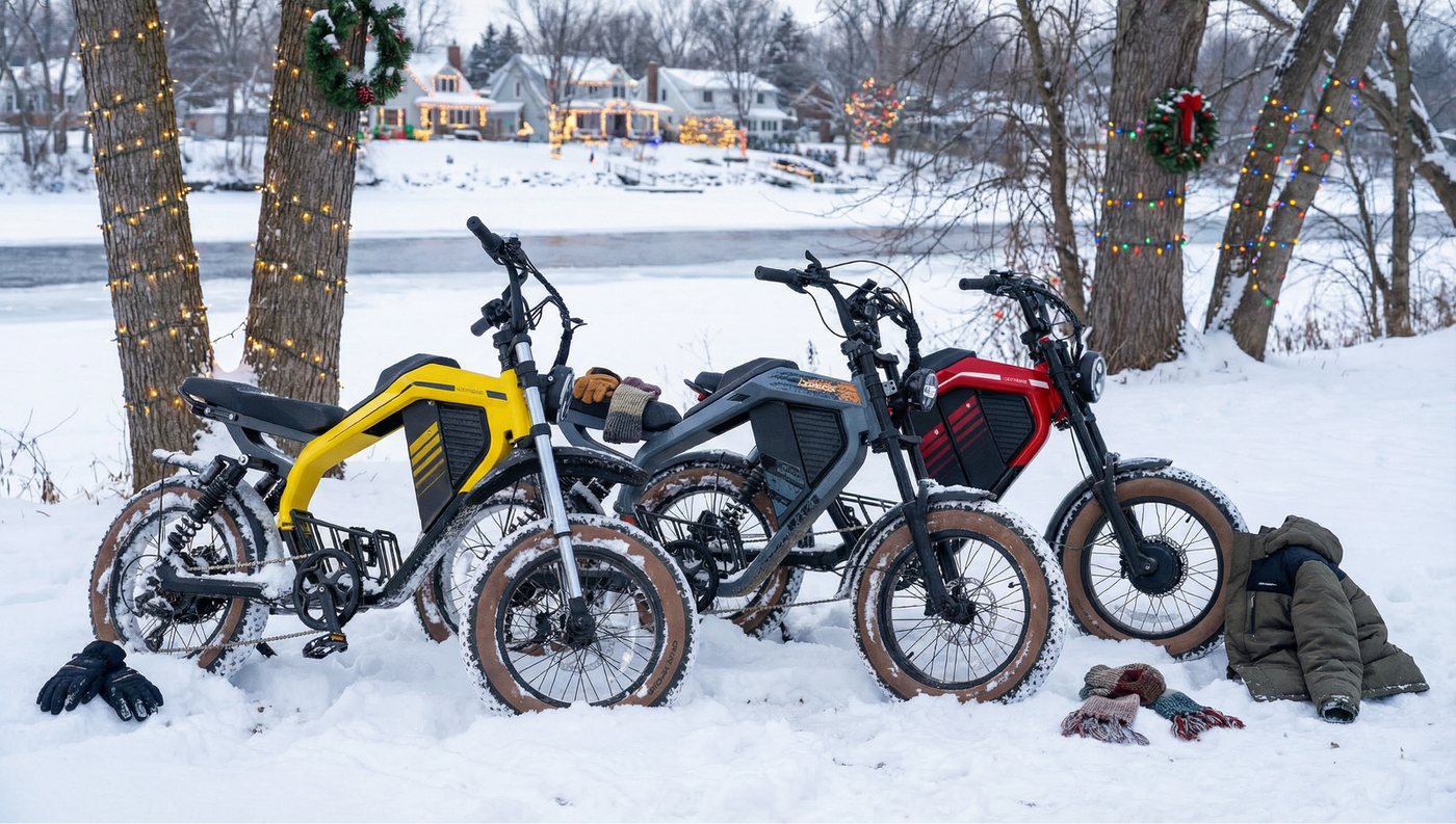 E-Bike X5 Max in Gelb, Grau und Rot im Freien